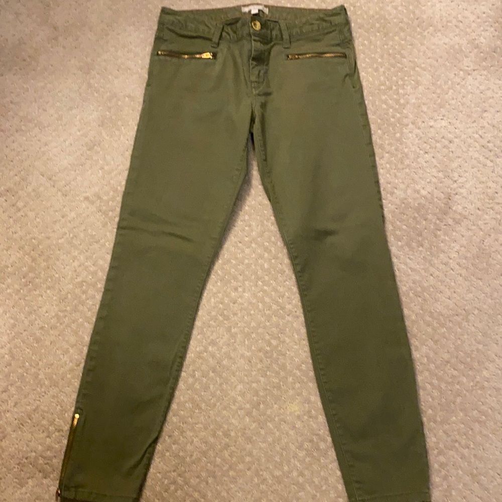 Banana Republic Olive Skinny Pants with Gold Zippers
